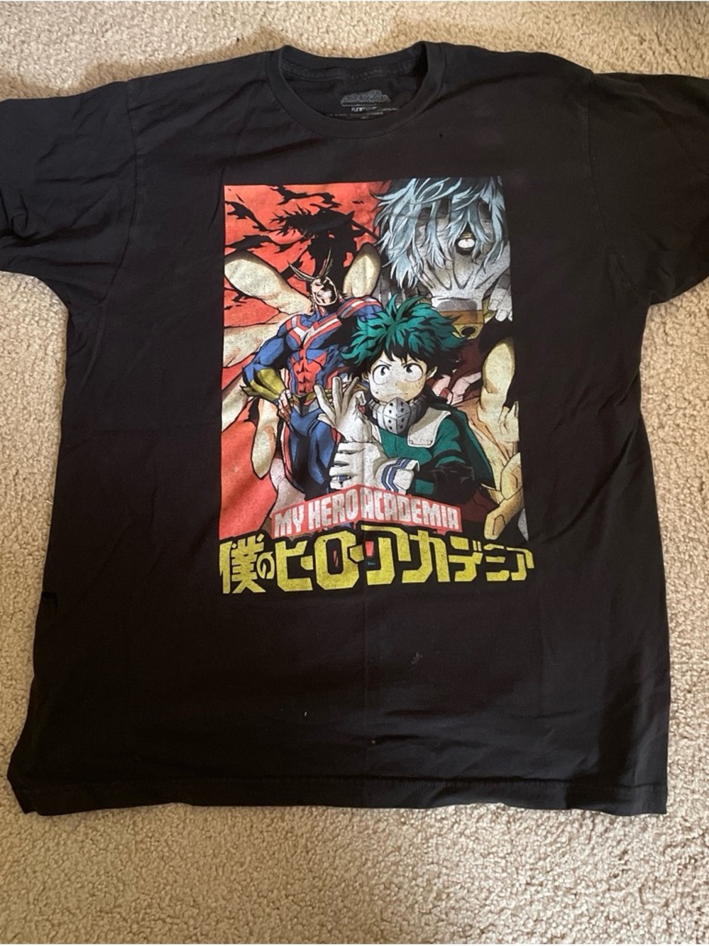Hot Topic Black My Hero Academia Graphic Tee with Red, Green & Yellow Print